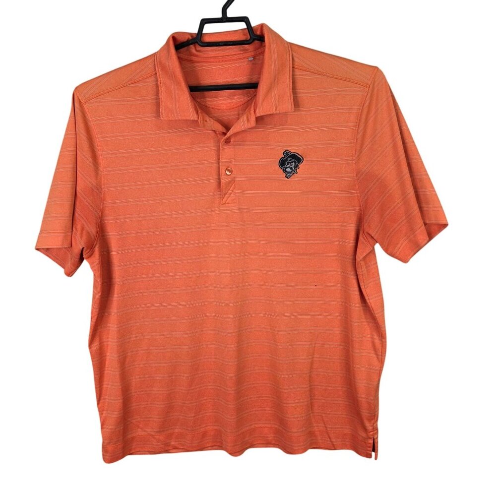 Mens Oklahoma State Cowboys Orange Striped Polo Shirt 100% Polyester Size L